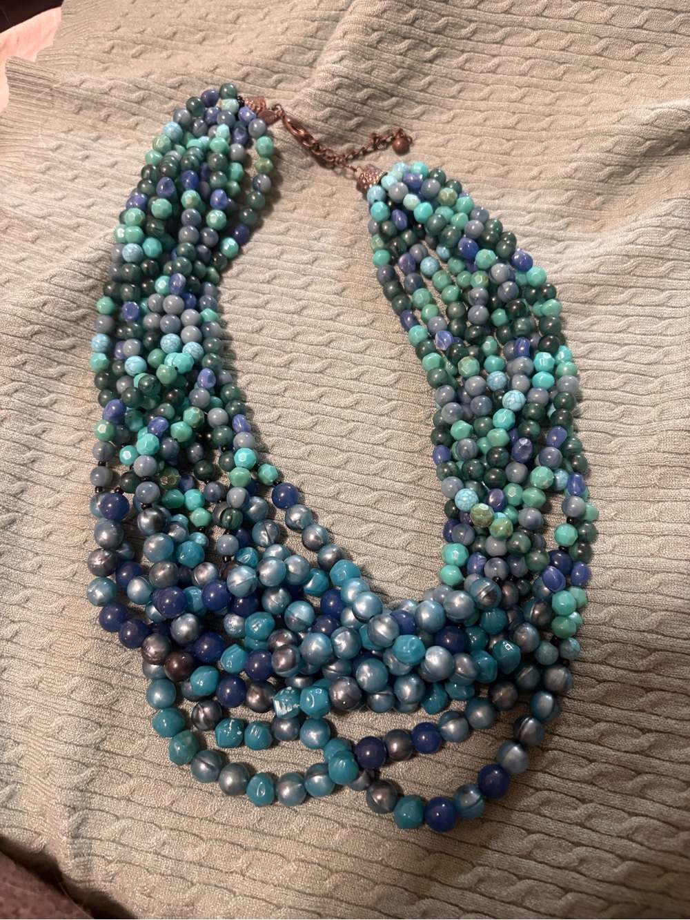 Chico's Multistrand Blue, Teal & Green Beaded Necklace